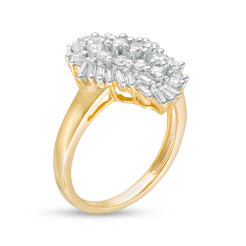 1 CT. T.W. Baguette and Round Composite Diamond Ring in 10K Gold