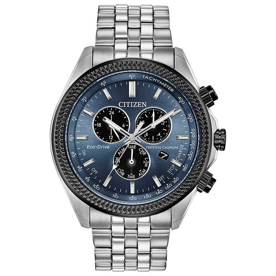 Men's Citizen Eco-DriveÂ® Brycen Two-Tone Chronograph Watch with Blue Dial (Model: Bl5568-54L)