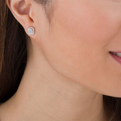 1/2 CT. T.W. Certified Emerald-Cut Diamond Octagon Frame Stud Earrings in  14K White Gold (I/I1)