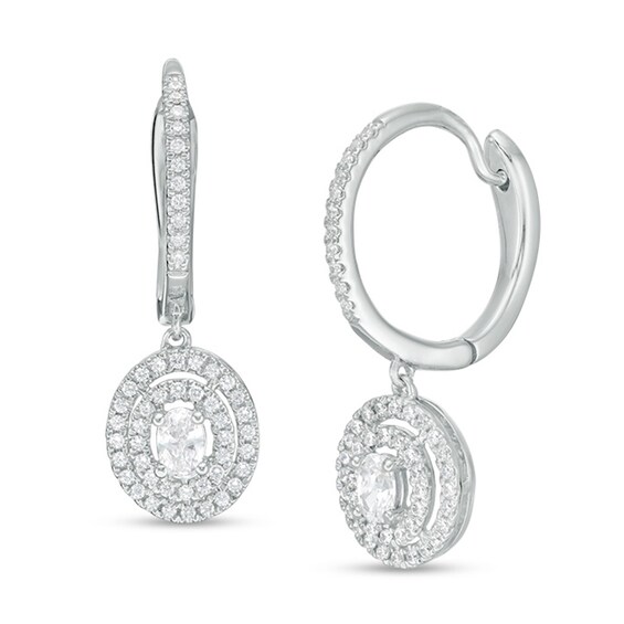 1/2 CT. T.W. Certified Oval Diamond Double Frame Hoop Drop Earrings in 14K White Gold (I/SI2) 1/2 CT. T.W. Certified Oval Diamond Double Frame Hoop Drop Earrings in 14K White Gold (I/SI2)