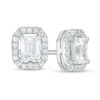 Thumbnail Image 1 of 1/2 CT. T.W. Certified Emerald-Cut Diamond Octagon Frame Stud Earrings in 14K White Gold (I/I1)