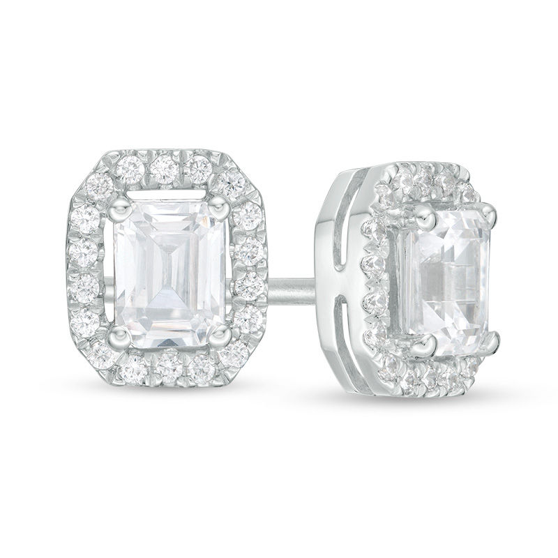 1/2 CT. T.W. Certified Emerald-Cut Diamond Octagon Frame Stud Earrings in 14K White Gold (I/I1)