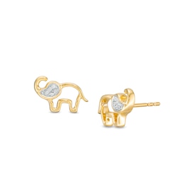 Diamond Accent Elephant Stud Earrings in Sterling Silver and 14K Gold Plate