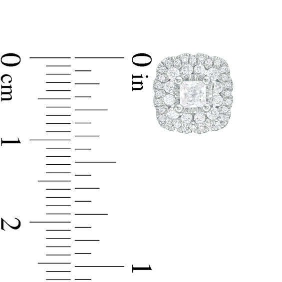 1 CT. T.W. Certified Princess-Cut Diamond Scallop Frame Stud Earrings in 14K White Gold (I/I1) 1 CT. T.W. Certified Princess-Cut Diamond Scallop Frame Stud Earrings in 14K White Gold (I/I1)