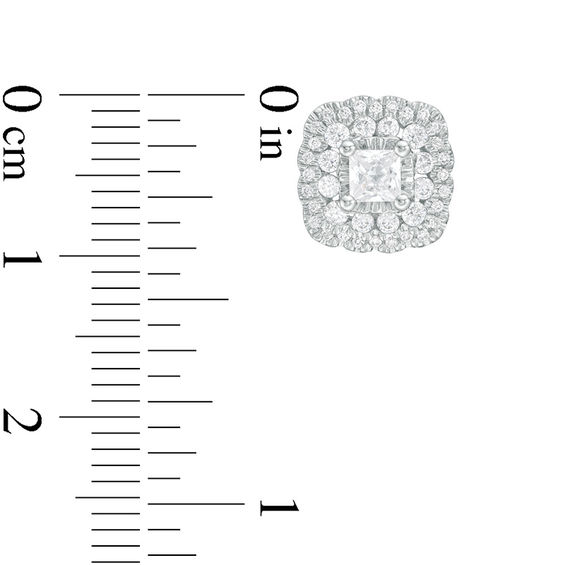 1 CT. T.W. Certified Princess-Cut Diamond Scallop Frame Stud Earrings in 14K White Gold (I/I1) 1 CT. T.W. Certified Princess-Cut Diamond Scallop Frame Stud Earrings in 14K White Gold (I/I1)