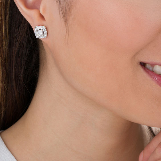 2 CT. T.W. Certified Diamond Cushion Frame Stud Earrings in 14K White Gold (I/I1) 2 CT. T.W. Certified Diamond Cushion Frame Stud Earrings in 14K White Gold (I/I1)
