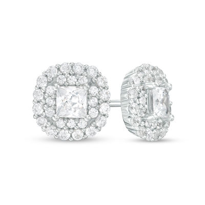 3/4 CT. T.W. Certified Princess-Cut Diamond Scallop Frame Stud Earrings in  14K White Gold (I/I1)