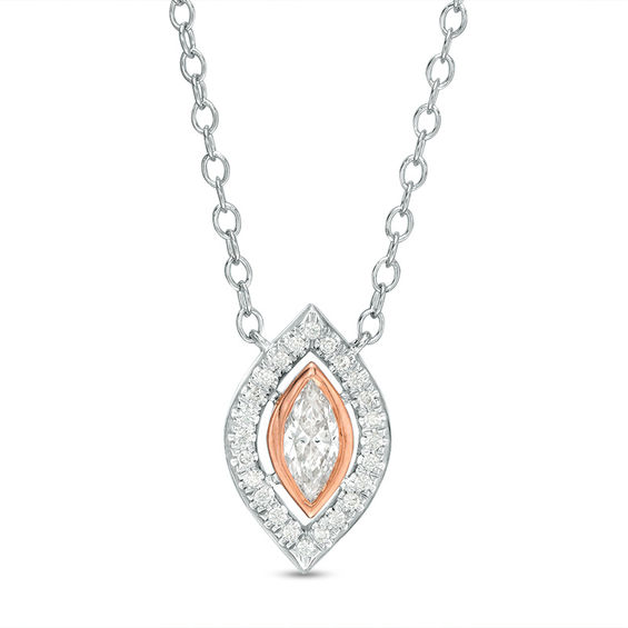 1/4 CT. T.W. Certified Marquise Diamond Frame Necklace in 14K Two-Tone Gold (I/I1) 1/4 CT. T.W. Certified Marquise Diamond Frame Necklace in 14K Two-Tone Gold (I/I1)