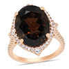 Oval Smoky Quartz, White Sapphire and 3/8 CT. T.W. Diamond Art Deco Frame Ring in 14K Rose Gold