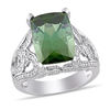 Cushion-Cut Green Tourmaline and 5/8 CT. T.W. Diamond Beaded Filigree Ring in 14K White Gold