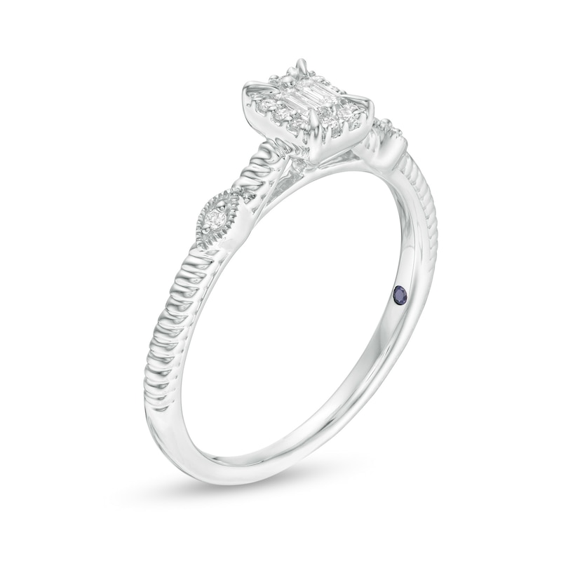 Main Image 3 of Cherished Promise Collection™ 1/10 CT. T.W. Baguette and Round Diamond Vintage-Style Promise Ring in 10K White Gold
