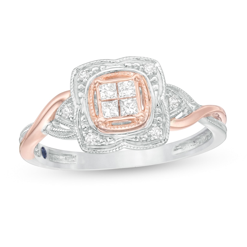 Main Image 1 of Cherished Promise Collection™ 1/6 CT. T.W. Quad Diamond Promise Ring in Sterling Silver and 10K Rose Gold