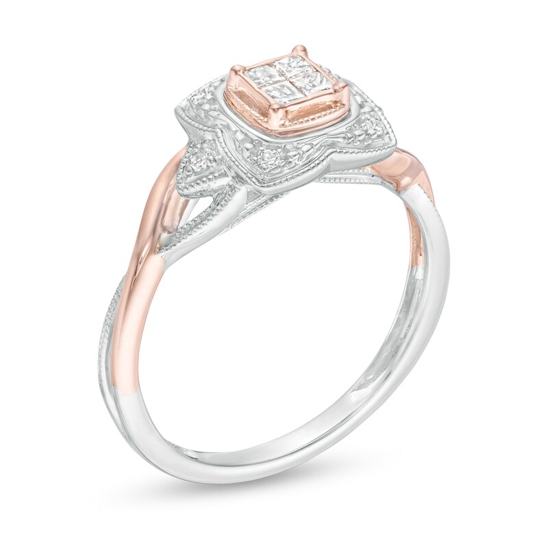 Cherished Promise Collection™ 1/6 CT. T.W. Quad Diamond Promise Ring in Sterling Silver and 10K Rose Gold