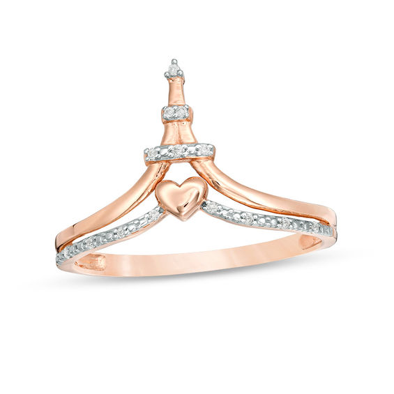 1/20 CT. T.W. Diamond Chevron Tower and Heart Chevron Ring in 10K Rose Gold 1/20 CT. T.W. Diamond Chevron Tower and Heart Chevron Ring in 10K Rose Gold