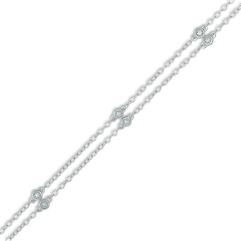 1/20 CT. T.W. Diamond Bezel-Set Station Double Strand Bracelet in 10K White Gold