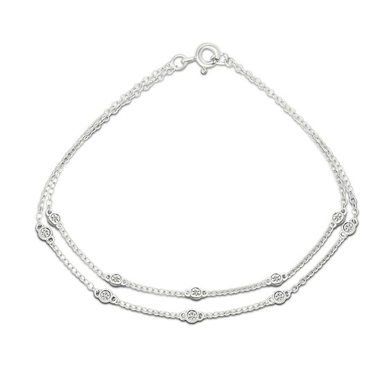 1/20 CT. T.w. Diamond Bezel-Set Station Double Strand Bracelet in 10K White Gold