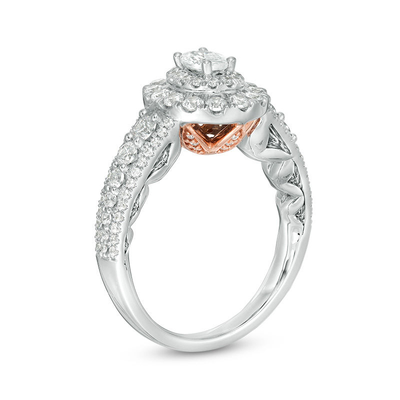 Main Image 3 of Love's Destiny by Zales 1-1/2 CT. T.W. Certified Oval Diamond Frame Engagement Ring in 14K Two-Tone Gold (I/SI2)