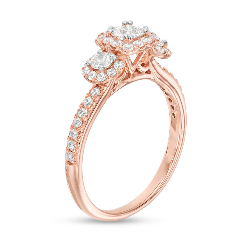 7/8 CT. T.W. Princess-Cut Diamond Past Present Future® Frame Engagement Ring in 14K Rose Gold