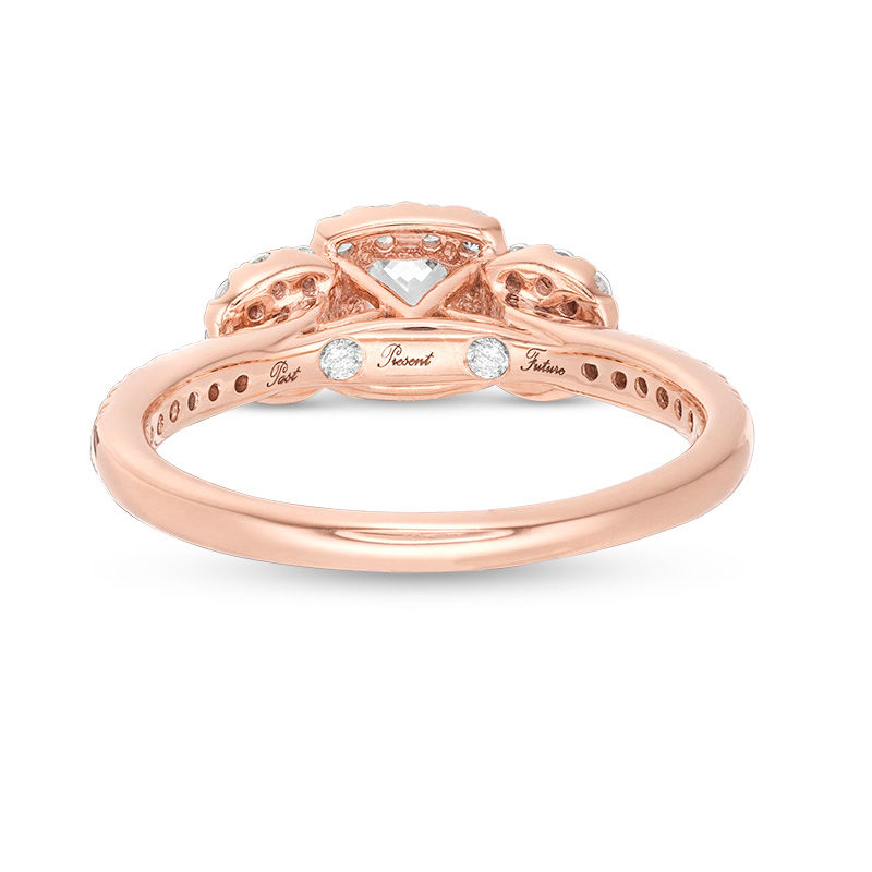 7/8 CT. T.W. Princess-Cut Diamond Past Present Future® Frame Engagement Ring in 14K Rose Gold