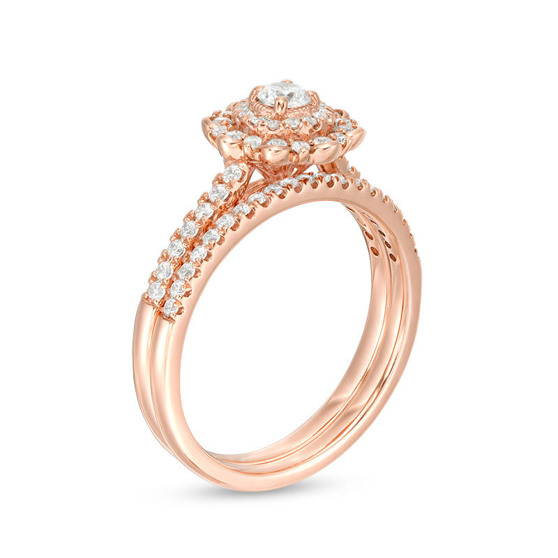 Main Image 3 of 1/2 CT. T.W. Diamond Flower Frame Bridal Set in 14K Rose Gold