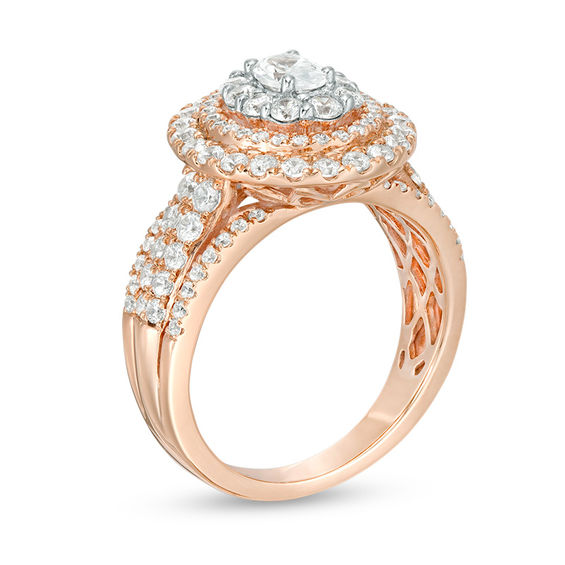 1-1/2 CT. T.w. Certified Oval Diamond Triple Frame Engagement Ring in 14K Rose Gold (I/Si2)