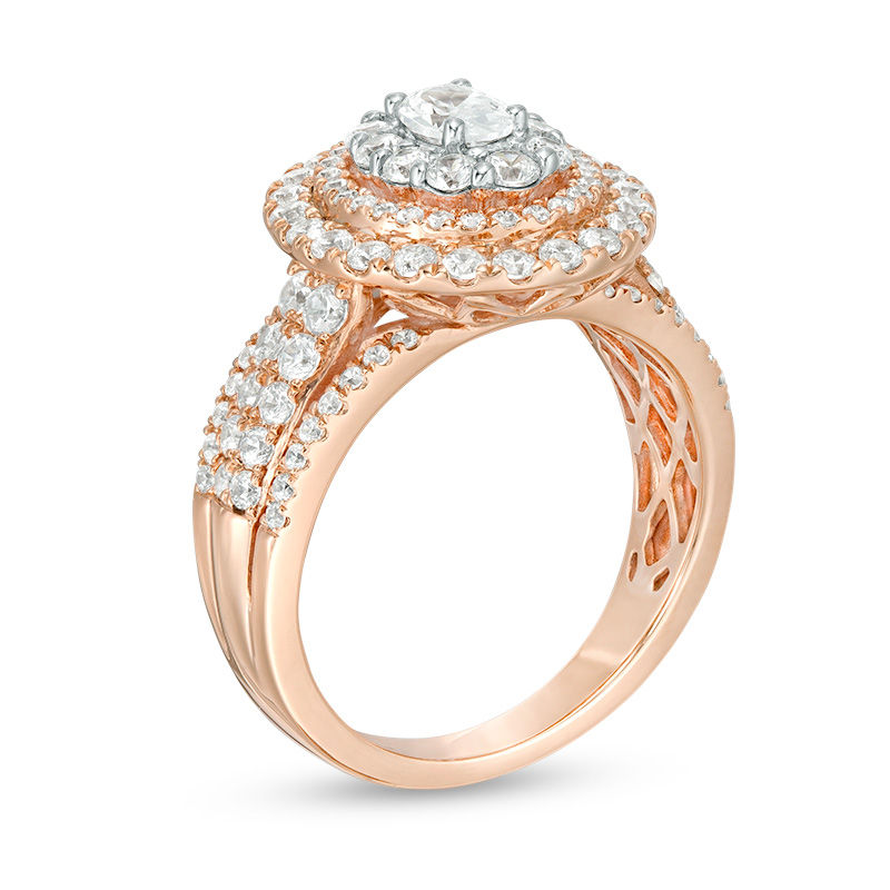 1-1/2 CT. T.W. Certified Oval Diamond Triple Frame Engagement Ring in 14K Rose Gold (I/SI2)