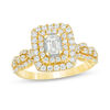 Thumbnail Image 1 of 1 CT. T.W. Certified Emerald-Cut Double Cushion Frame Engagement Ring in 14K Gold (I/SI2)