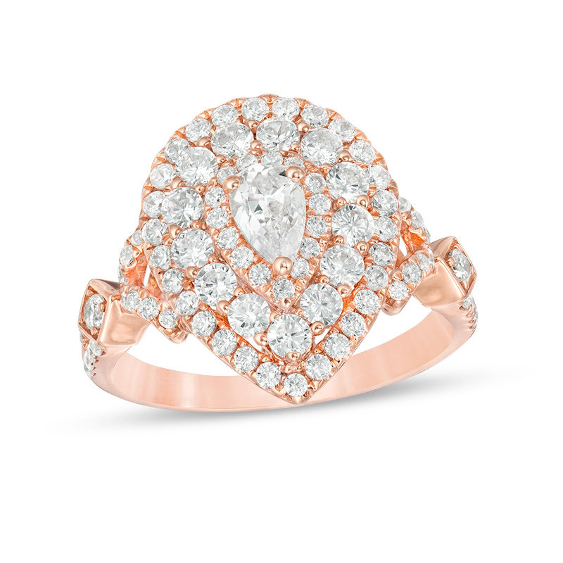 1-1/2 CT. T.W. Certified Pear-Shaped Diamond Triple Frame Engagement Ring in 14K Rose Gold (I/SI2)