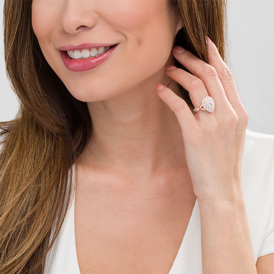 1-1/2 CT. T.w. Certified Pear-Shaped Diamond Triple Frame Engagement Ring in 14K Rose Gold (I/Si2)