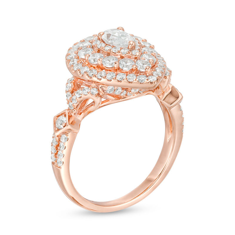 1-1/2 CT. T.W. Certified Pear-Shaped Diamond Triple Frame Engagement Ring in 14K Rose Gold (I/SI2)