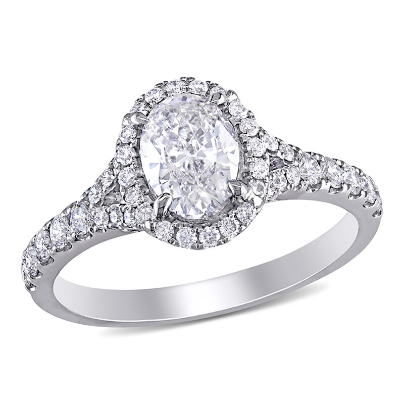 Main Image 1 of 1-1/2 CT. T.W. Oval Diamond Frame Engagement Ring in 14K White Gold (H/SI2)