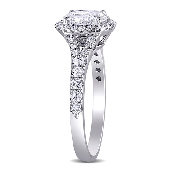 1-1/2 CT. T.w. Oval Diamond Frame Engagement Ring 14K White Gold (H/Si2)