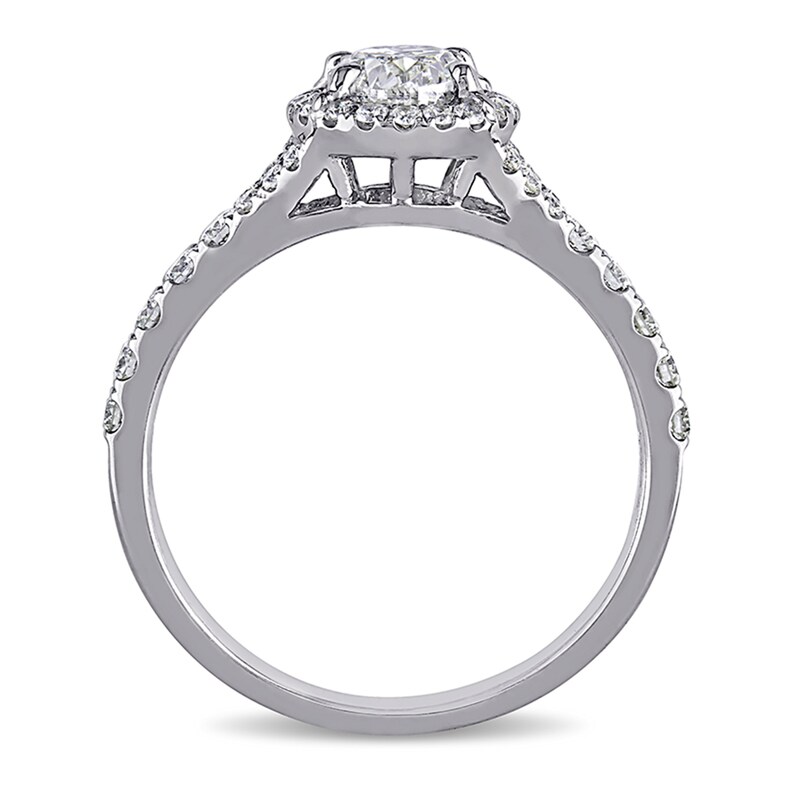 Main Image 4 of 1-1/2 CT. T.W. Oval Diamond Frame Engagement Ring in 14K White Gold (H/SI2)