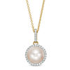 Thumbnail Image 1 of 8.0-8.5mm Akoya Cultured Pearl and 1/8 CT. T.W. Diamond Frame Drop Pendant in 14K Gold