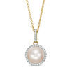 Thumbnail Image 0 of 8.0-8.5mm Akoya Cultured Pearl and 1/8 CT. T.W. Diamond Frame Drop Pendant in 14K Gold