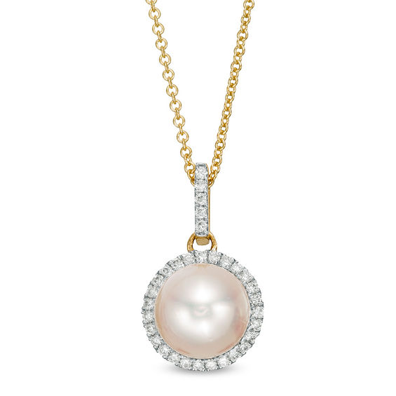 8.0-8.5mm Akoya Cultured Pearl and 1/8 CT. T.w. Diamond Frame Drop Pendant in 14K Gold