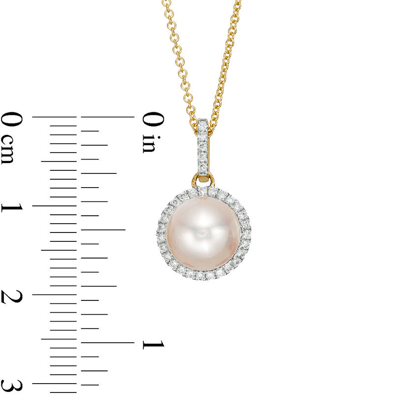 Main Image 3 of 8.0-8.5mm Akoya Cultured Pearl and 1/8 CT. T.W. Diamond Frame Drop Pendant in 14K Gold