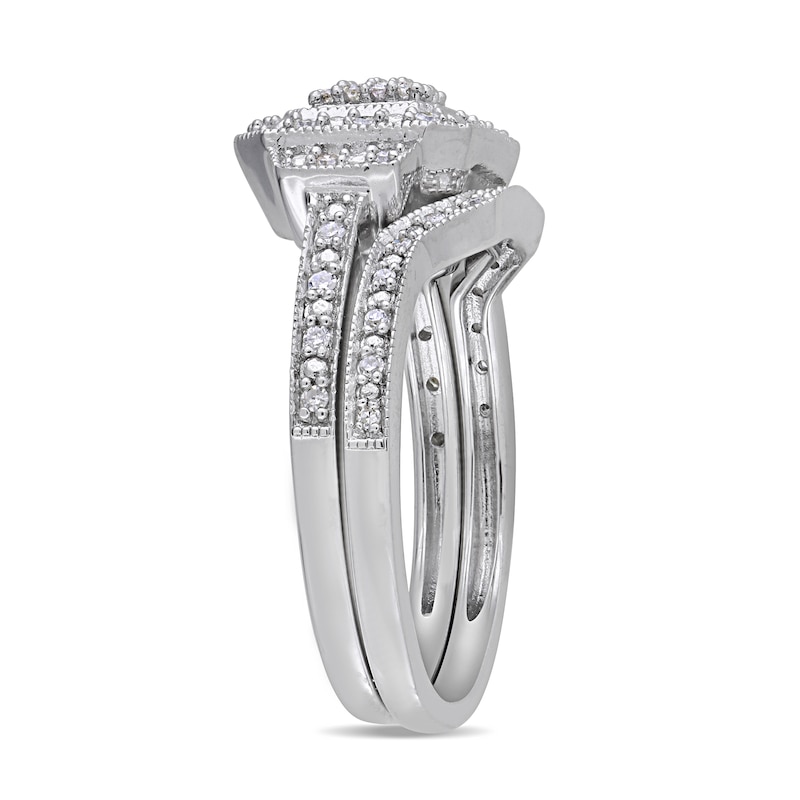 1/4 CT. T.W. Princess-Cut Composite Diamond Art Deco Bridal Set in Sterling Silver
