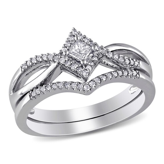 1/4 CT. T.W. Princess-Cut Diamond Split Shank Bridal Set in Sterling Silver 1/4 CT. T.W. Princess-Cut Diamond Split Shank Bridal Set in Sterling Silver