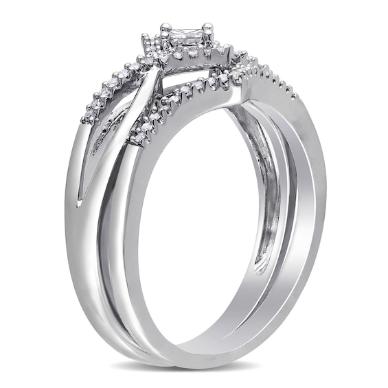 1/4 CT. T.W. Princess-Cut Diamond Split Shank Bridal Set in Ste 1/4 CT. T.W. Princess-Cut Diamond Split Shank Bridal Set in Sterling Silver