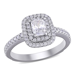 1 CT. T.W. Radiant-Cut Diamond Double Frame Engagement Ring in 14K White Gold (H/VS2)
