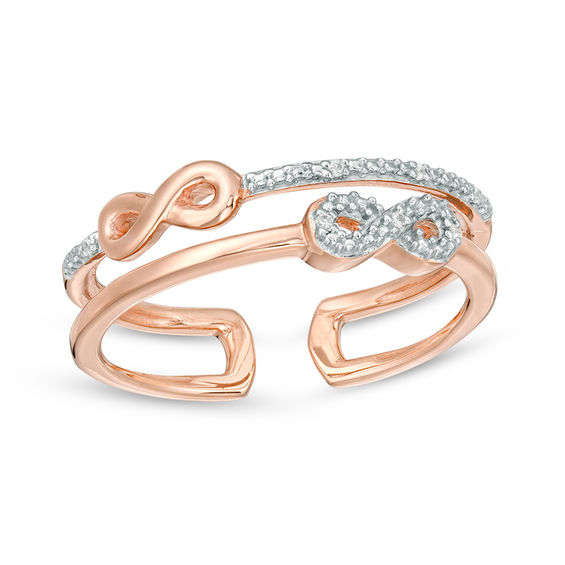 Diamond Accent Alternating Infinity Stacked Open Ring in Sterling Silver with 14K Rose Gold Plate Diamond Accent Alternating Infinity Stacked Open Ring in Sterling Silver with 14K Rose Gold Plate