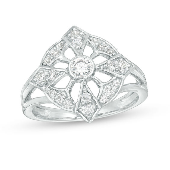 1/2 CT. T.W. Diamond Art Deco Flower Ring in 10K White Gold 1/2 CT. T.W. Diamond Art Deco Flower Ring in 10K White Gold