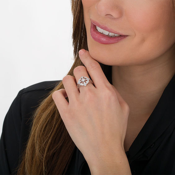 1/2 CT. T.W. Diamond Art Deco Flower Ring in 10K White Gold 1/2 CT. T.W. Diamond Art Deco Flower Ring in 10K White Gold