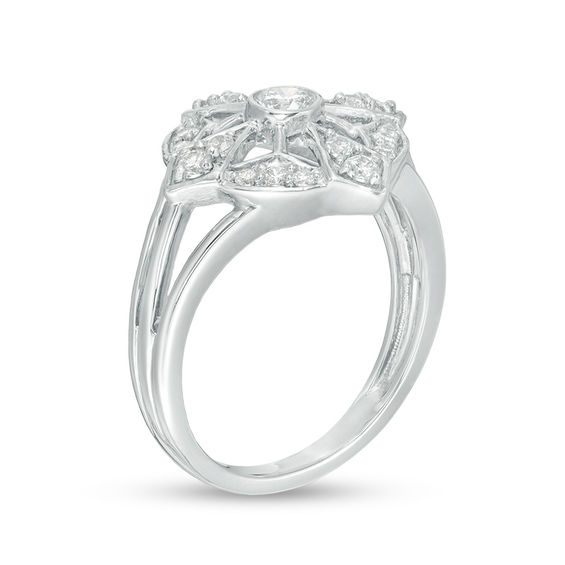 1/2 CT. T.W. Diamond Art Deco Flower Ring in 10K White Gold 1/2 CT. T.W. Diamond Art Deco Flower Ring in 10K White Gold