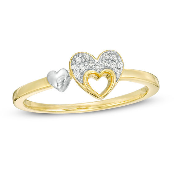 1/20 CT. T.W. Diamond Triple Heart Ring in Sterling Silver with 10K Gold Plate 1/20 CT. T.W. Diamond Triple Heart Ring in Sterling Silver with 10K Gold Plate