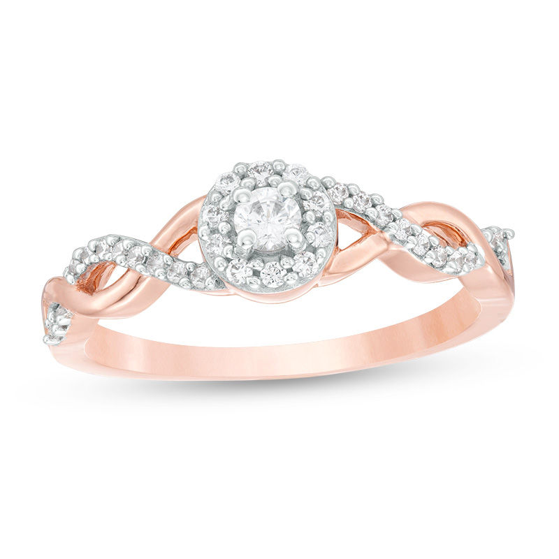 1/4 CT. T.W. Diamond Frame Twist Ring in 10K Rose Gold