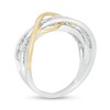 1-1/10 CT. T.W. Baguette and Round Diamond Layered Crossover Ring in 10K White Gold with Yellow Rhodium