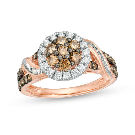 1 CT. T.w. Champagne and White Composite Diamond Crossover Ring in 10K Rose Gold