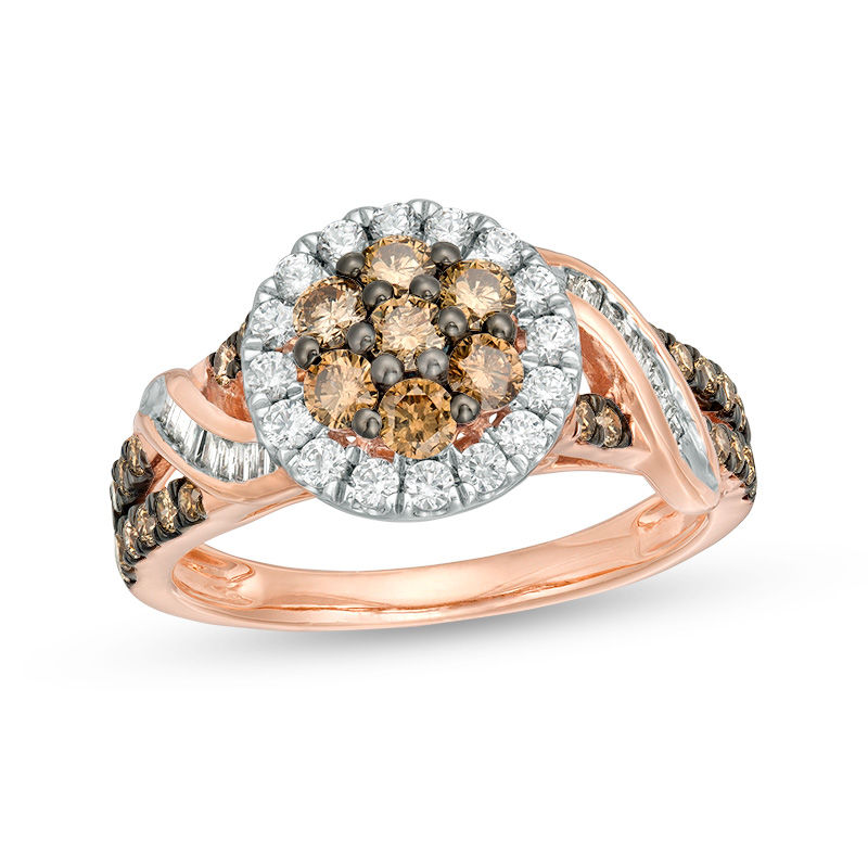 Main Image 1 of 1 CT. T.W. Champagne and White Composite Diamond Crossover Ring in 10K Rose Gold